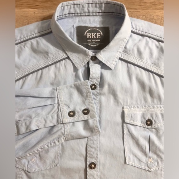 BKE Button-Up Men's Gray/Light Blue, Size XL - Picture 1 of 8